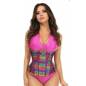 🦋B2G1🦋DAISY CORSETS Top Drawer Rainbow Glitter Fishnet  Boned Under Bust Corset